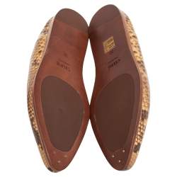Pre Owned  Celine Mustard/Brown Python Embossed Leather Jacno Babouche Flat Mules Size 38