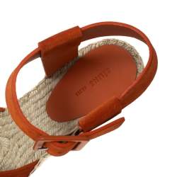 Pre Owned Celine Orange Suede Crisscross Espadrille Wedge Sandals Size 39