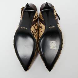 Pre Owned Celine Beige/Brown Knit Fabric Slingback Sandals Size 39