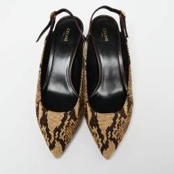 Pre Owned Celine Beige/Brown Knit Fabric Slingback Sandals Size 39