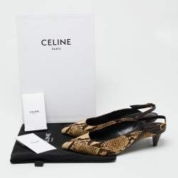 Pre Owned Celine Beige/Brown Knit Fabric Slingback Sandals Size 39