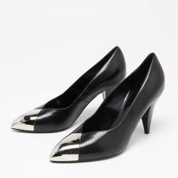 Pre Owned حذاء كعب عالي سيلين جلد أسود مقدمة مدببة مقاس 37