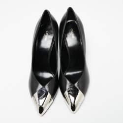 Pre Owned حذاء كعب عالي سيلين جلد أسود مقدمة مدببة مقاس 37