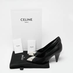 Pre Owned حذاء كعب عالي سيلين جلد أسود مقدمة مدببة مقاس 37