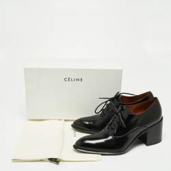 Pre Owned Celine Black Glossy Leather Lace Up Heel Derby Size 41