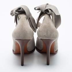 Pre Owned Celine Grey Suede Tie Around Ankle Strap Pumps Size 37.5