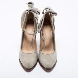 Pre Owned Celine Grey Suede Tie Around Ankle Strap Pumps Size 37.5