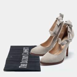 Pre Owned Celine Grey Suede Tie Around Ankle Strap Pumps Size 37.5