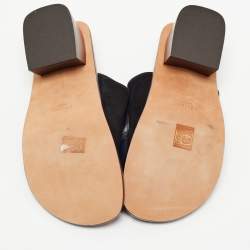 Celine Black Leather and Suede Block Heel Slide Sandals Size 38.5 