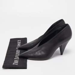 Pre Owned Celine Black Leather V Neck Pointed Toe Pumps Size 36