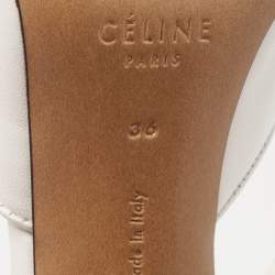 Pre Owned Celine White Leather Night Out T-Strap Ankle Wrap Sandals Size 36