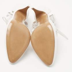 Pre Owned Celine White Leather Night Out T-Strap Ankle Wrap Sandals Size 36