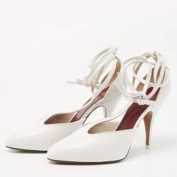 Pre Owned Celine White Leather Night Out T-Strap Ankle Wrap Sandals Size 36