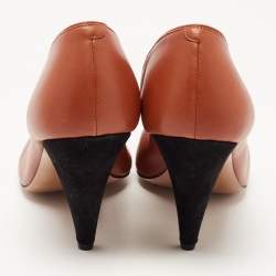 Pre Owned Celine Brown Leather V  Neck Pointed Toe Pumps Size 39.5