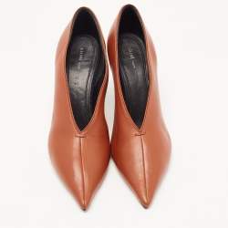 Pre Owned Celine Brown Leather V  Neck Pointed Toe Pumps Size 39.5