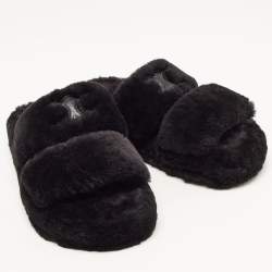 Celine Black Fur Slides Size 37