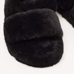 Celine Black Fur Slides Size 37