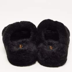 Celine Black Fur Slides Size 37