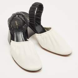 Pre Owned Céline White/Black Leather Slingback Pumps Size 38