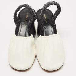 Pre Owned Céline White/Black Leather Slingback Pumps Size 38