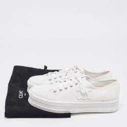 Celine White Canvas Jane Low Top Platform Sneakers Size 42