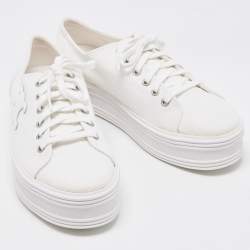 Celine White Canvas Jane Low Top Platform Sneakers Size 42