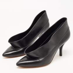 Pre Owned Celine Black Leather V Pointed Toe Pumps Size 38