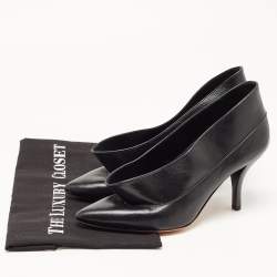 Pre Owned Celine Black Leather V Pointed Toe Pumps Size 38