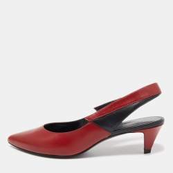Pre Owned Celine Red Leather V Neck Slingback Sandals Size 36
