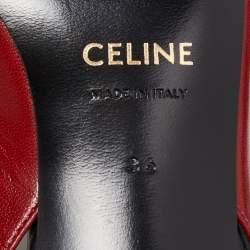 Pre Owned Celine Red Leather V Neck Slingback Sandals Size 36