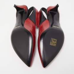 Pre Owned Celine Red Leather V Neck Slingback Sandals Size 36