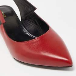 Pre Owned Celine Red Leather V Neck Slingback Sandals Size 36