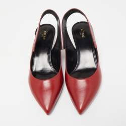Pre Owned Celine Red Leather V Neck Slingback Sandals Size 36