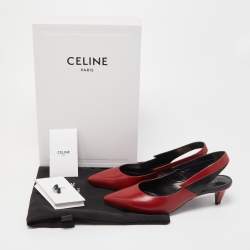 Pre Owned Celine Red Leather V Neck Slingback Sandals Size 36