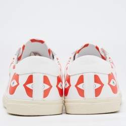 Celine White/Red Lip Eye Print Leather Low Top Sneakers Size 41