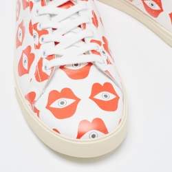 Celine White/Red Lip Eye Print Leather Low Top Sneakers Size 41
