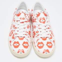 Celine White/Red Lip Eye Print Leather Low Top Sneakers Size 41