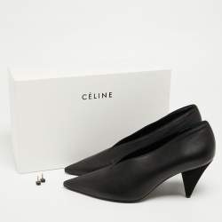 Celine Black Leather V Neck Pointed Toe Pumps Size 41