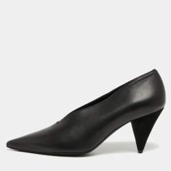 Celine Black Leather V Neck Pointed Toe Pumps Size 41