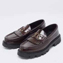Pre Owned Celine Brown Leather Triomphe Frame Margaret Loafers Size 38