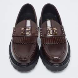 Pre Owned Celine Brown Leather Triomphe Frame Margaret Loafers Size 38