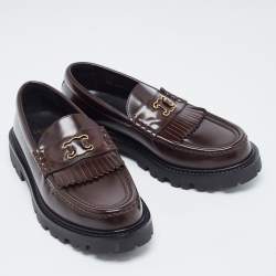 Pre Owned Celine Brown Leather Triomphe Frame Margaret Loafers Size 38