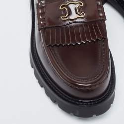 Pre Owned Celine Brown Leather Triomphe Frame Margaret Loafers Size 38