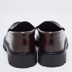 Pre Owned Celine Brown Leather Triomphe Frame Margaret Loafers Size 38