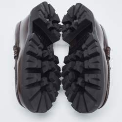 Pre Owned Celine Brown Leather Triomphe Frame Margaret Loafers Size 38