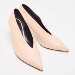 Pre Owned Celine Pink Leather V Neck Pointed Toe Pumps Size 38