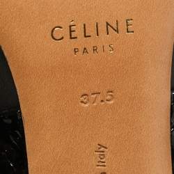 Pre Owned Celine Black Leather and Patent Bow Slingback Pumps Size 37.5