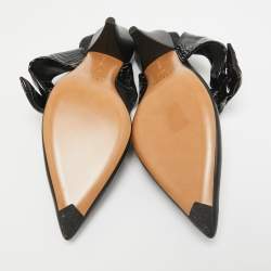 Pre Owned Celine Black Leather and Patent Bow Slingback Pumps Size 37.5