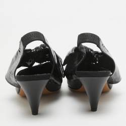 Pre Owned Celine Black Leather and Patent Bow Slingback Pumps Size 37.5