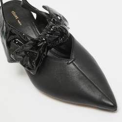 Pre Owned Celine Black Leather and Patent Bow Slingback Pumps Size 37.5